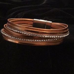 COPPER VEGAN LEATHER & CRYSTAL MAGNETIC BRACELET